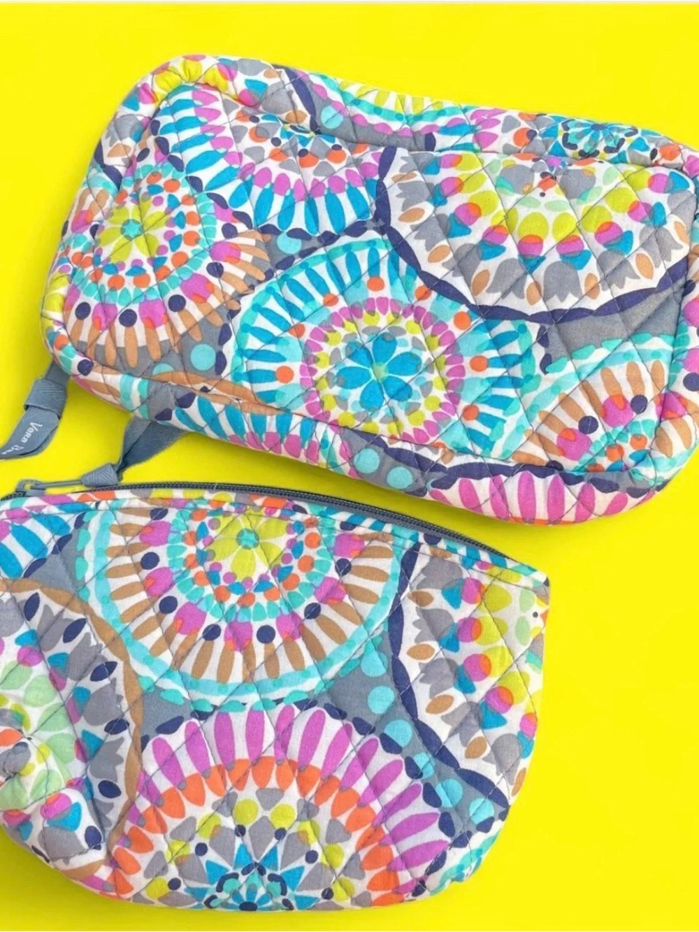 Vera Bradley Sunny MedallionQuilted Cosmetic Pouch set MulticoloredMandala Print